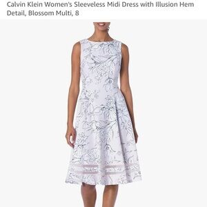 Calvin Klein Women's Sleeveless Midi Dress w/ Illusion Hem Detail, Blossom Multi